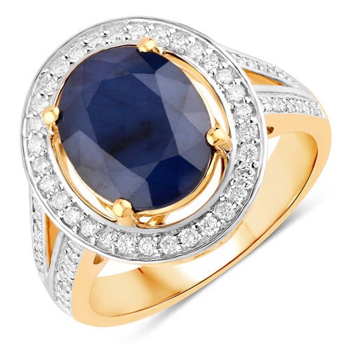 4.74 Carat Genuine Blue Sapphire and White Diamond 14K Yellow Gold Ring - Rings - Custom Crafting Alliance, LLC