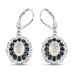 2.80 Carat Genuine Ethiopian Opal, Blue Sapphire and White Topaz .925 Sterling Silver Earrings