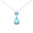 18K White Gold Diamond Accent and Round London Blue Topaz and Pear Cut Sky Blue Topaz Dangle Drop 18