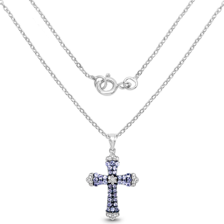 1.84 Carat Genuine Tanzanite and White Zircon .925 Sterling Silver Pendant