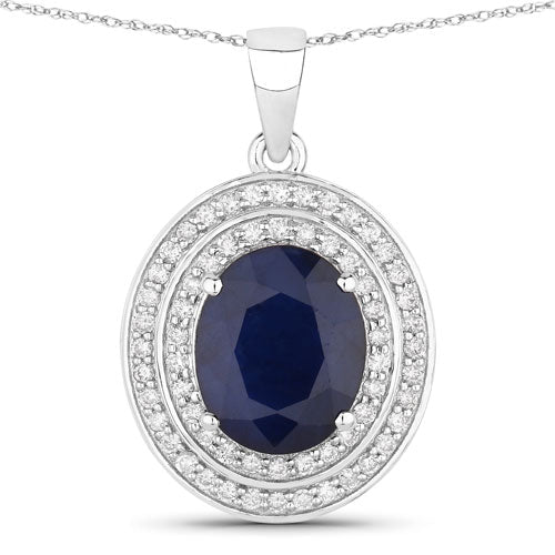 4.82 Carat Genuine Blue Sapphire and White Diamond 14K White Gold Pendant - Pendants - Custom Crafting Alliance, LLC