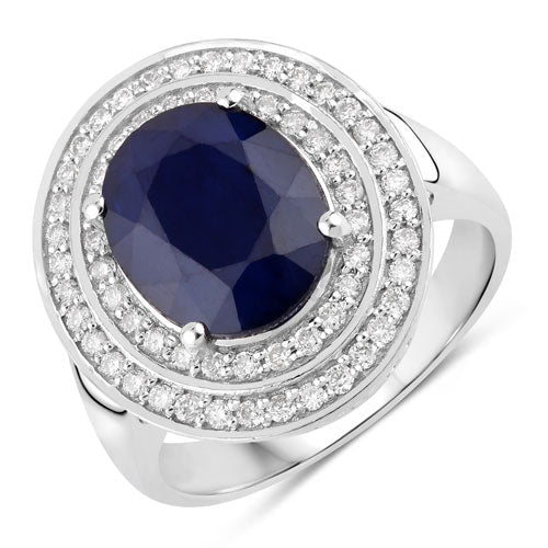 4.82 Carat Genuine Blue Sapphire and White Diamond 14K White Gold Ring - Rings - Custom Crafting Alliance, LLC
