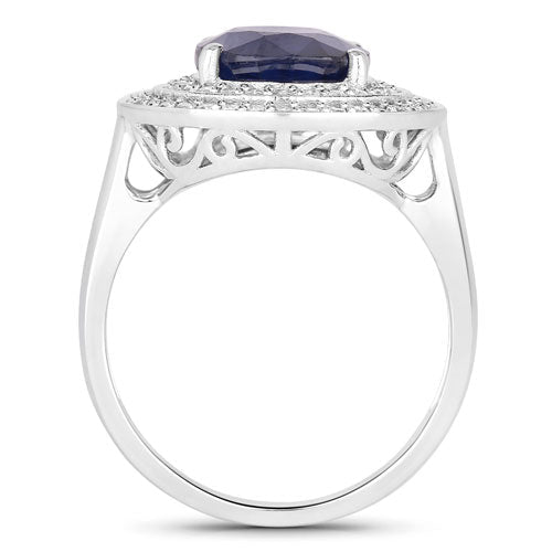 4.82 Carat Genuine Blue Sapphire and White Diamond 14K White Gold Ring - Rings - Custom Crafting Alliance, LLC
