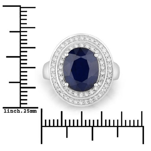 4.82 Carat Genuine Blue Sapphire and White Diamond 14K White Gold Ring - Rings - Custom Crafting Alliance, LLC