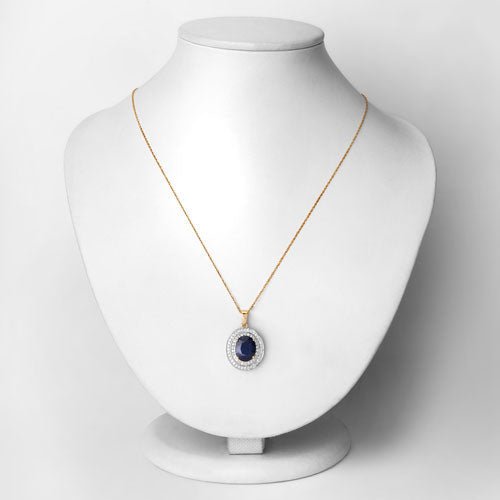 4.82 Carat Genuine Blue Sapphire and White Diamond 14K Yellow Gold Pendant - Pendants - Custom Crafting Alliance, LLC