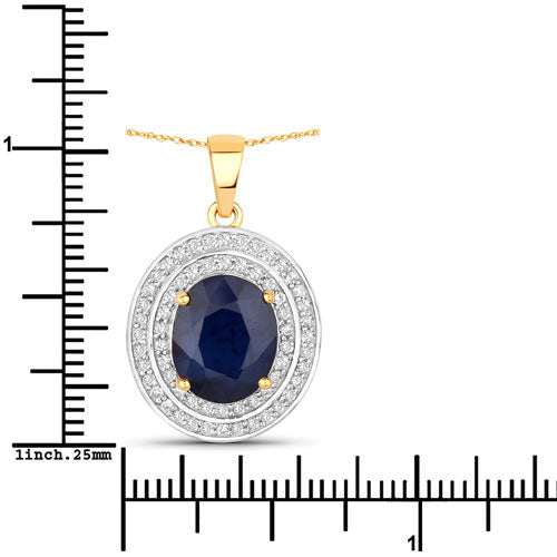 4.82 Carat Genuine Blue Sapphire and White Diamond 14K Yellow Gold Pendant - Pendants - Custom Crafting Alliance, LLC