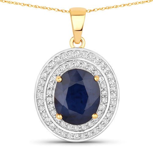 4.82 Carat Genuine Blue Sapphire and White Diamond 14K Yellow Gold Pendant - Pendants - Custom Crafting Alliance, LLC