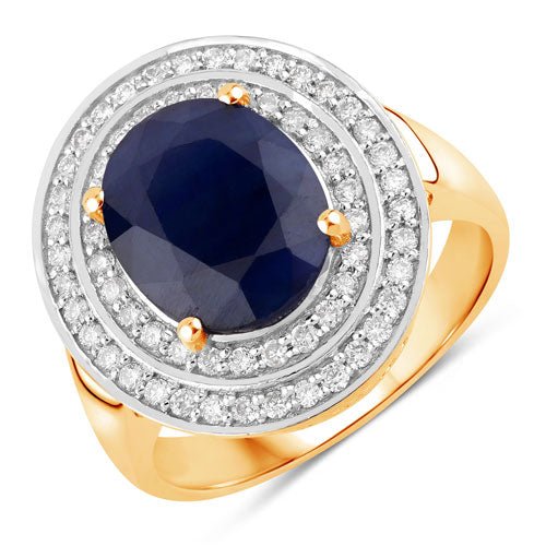 4.82 Carat Genuine Blue Sapphire and White Diamond 14K Yellow Gold Ring - Rings - Custom Crafting Alliance, LLC