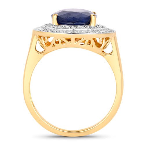 4.82 Carat Genuine Blue Sapphire and White Diamond 14K Yellow Gold Ring - Rings - Custom Crafting Alliance, LLC