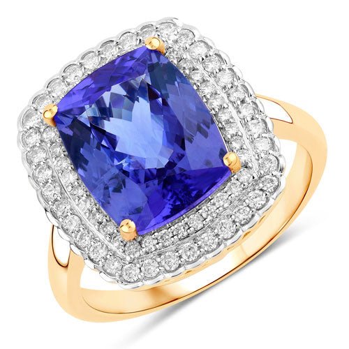 4.84 Carat Genuine Tanzanite and White Diamond 14K Yellow Gold Ring - Rings - Custom Crafting Alliance, LLC