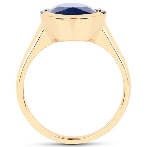 4.85 Carat Genuine Blue Sapphire and White Diamond 14K Yellow Gold Ring - Rings - Custom Crafting Alliance, LLC