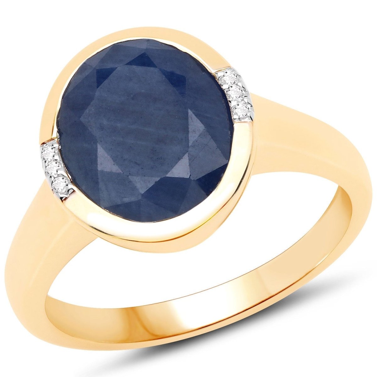 4.85 Carat Genuine Blue Sapphire and White Diamond 14K Yellow Gold Ring - Rings - Custom Crafting Alliance, LLC