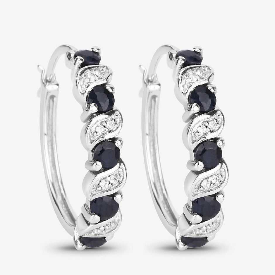 1.28 Carat Genuine Blue Sapphire and White Topaz .925 Sterling Silver Earrings