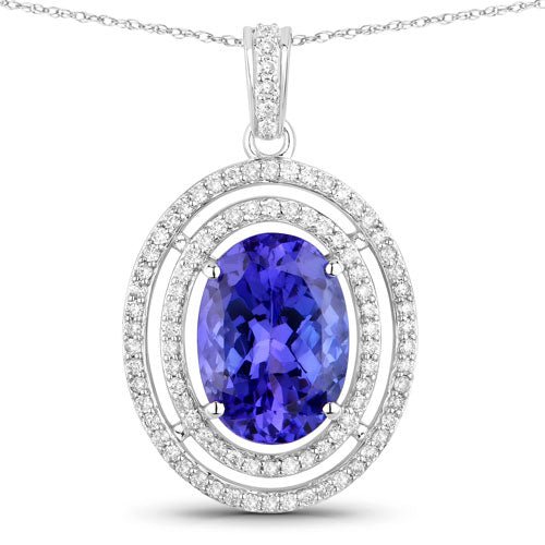 4.90 Carat Genuine Tanzanite and White Diamond 14K White Gold Pendant - Pendants - Custom Crafting Alliance, LLC