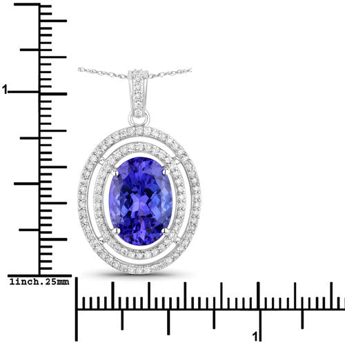 4.90 Carat Genuine Tanzanite and White Diamond 14K White Gold Pendant - Pendants - Custom Crafting Alliance, LLC