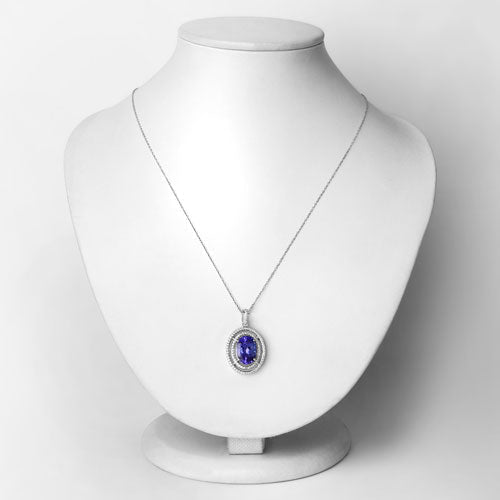 4.90 Carat Genuine Tanzanite and White Diamond 14K White Gold Pendant - Pendants - Custom Crafting Alliance, LLC