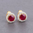 1.22 Carat Genuine Ruby and White Diamond 14K Yellow Gold Earrings