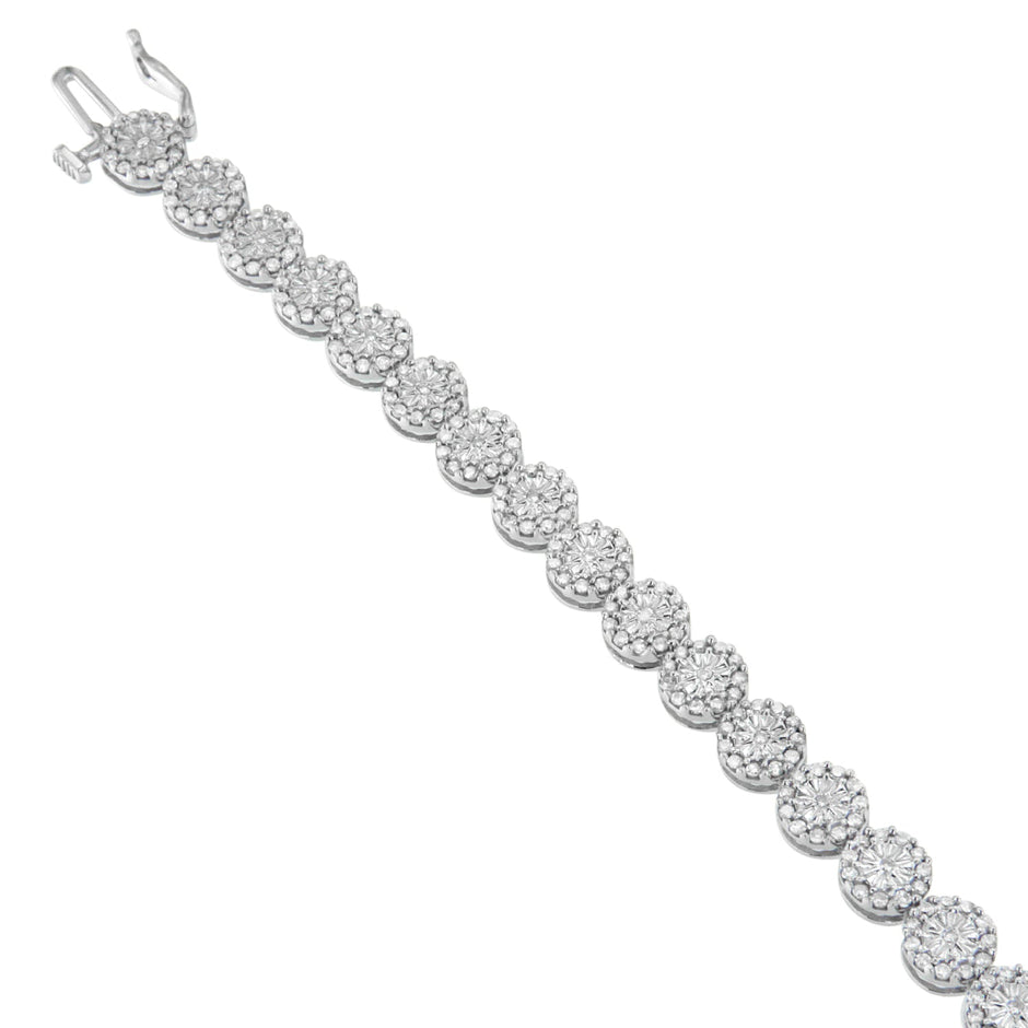 14K White Gold 2.00 Cttw Diamond Halo Link Tennis Bracelet (H-I Color, I1-I2 Clarity) - 7