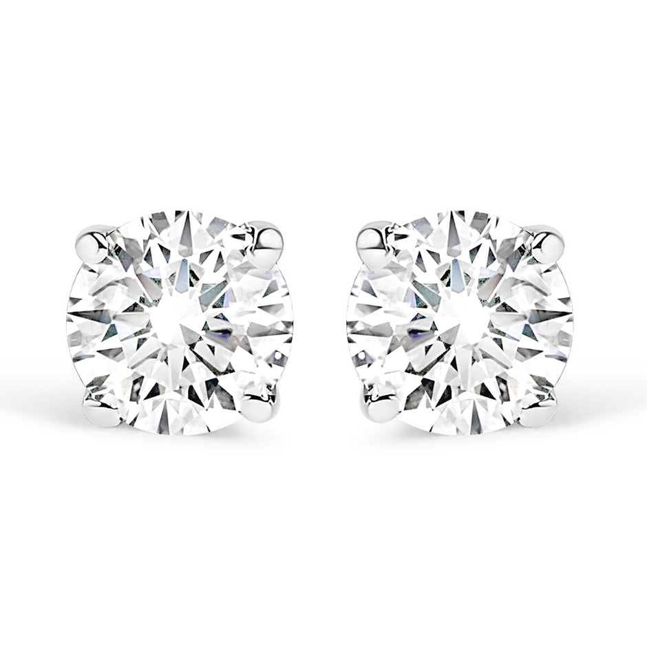14K White Gold 1/3 Cttw Round Brilliant-Cut Near Colorless Diamond Classic 4-Prong Stud Earrings (J-K Color, I1-I2 Clarity)