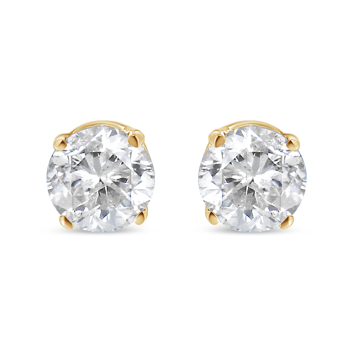 AGS Certified 14K Yellow Gold 1/2 Cttw 4 Prong Set Brilliant Round-Cut Solitaire Diamond Push Back Stud Earrings (O-P, Color, SI2-I1 Clarity)
