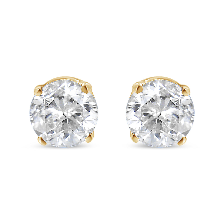 AGS Certified 14K Yellow Gold 1/2 Cttw 4 Prong Set Brilliant Round-Cut Solitaire Diamond Push Back Stud Earrings (O-P, Color, SI2-I1 Clarity)