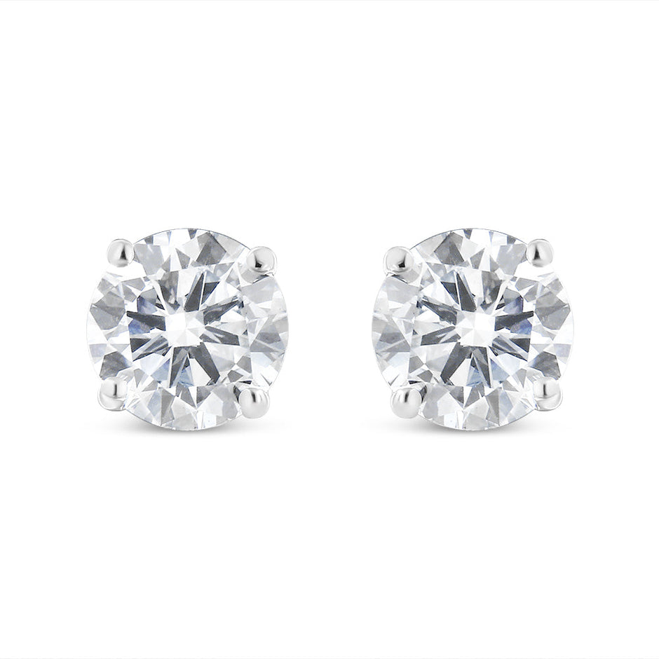 14K White Gold 1-1/2 Cttw Round Brilliant-Cut Near Colorless Diamond Classic 4-Prong Stud Earrings with Screw Backs (H-I Color, SI1-SI2 Clarity)