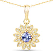 0.31 Carat Genuine Tanzanite and White Diamond 14K Yellow Gold Pendant