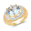 14K Yellow Gold Plated 5.27 Carat Genuine Blue Topaz & White Topaz .925 Sterling Silver Ring