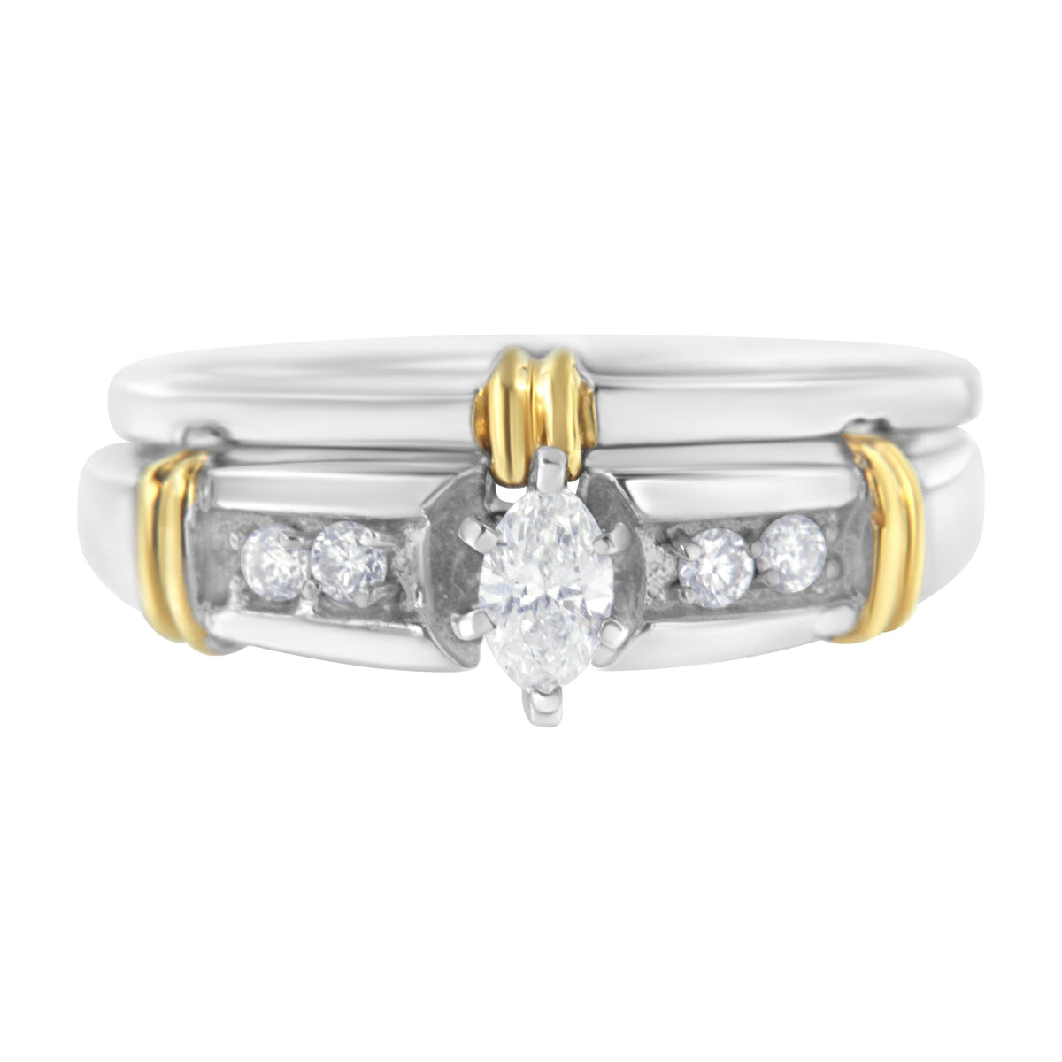14K Yellow and White Gold 1/3 Cttw Marquise Diamond Cocktail Engagement Ring Set (H-I Color, SI1-SI2 Clarity) - Size 7