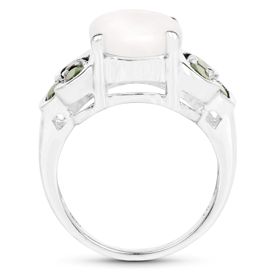 4.52 Carat Genuine Opal and Chrome Diopside .925 Sterling Silver Ring