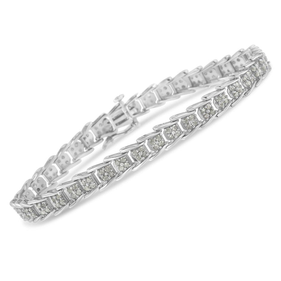 10k White Gold 2 cttw Diamond Fan-Shaped Link Tennis Bracelet (I-J Clarity, I3 Color) - Size 7.25