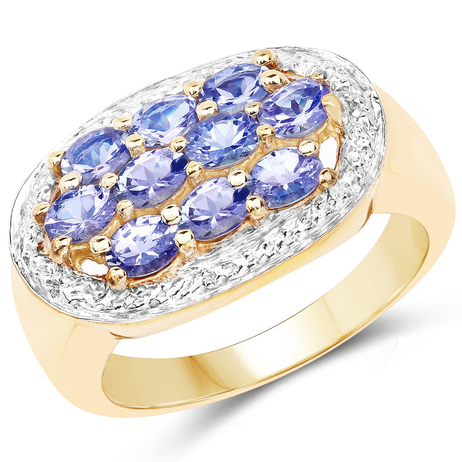 14K Yellow Gold Plated 1.70 Carat Genuine Tanzanite .925 Sterling Silver Ring