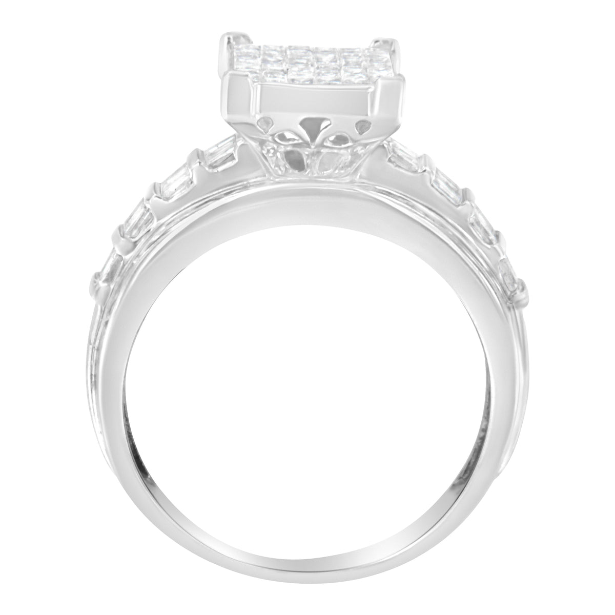 14K White Gold 2.0 Cttw Mixed-Cut Diamond Rectangle Invisible-Set Composite Cluster Ring with Bar- and Channel-Set Band (H-I Color, SI2-I1 Clarity) - Size 5