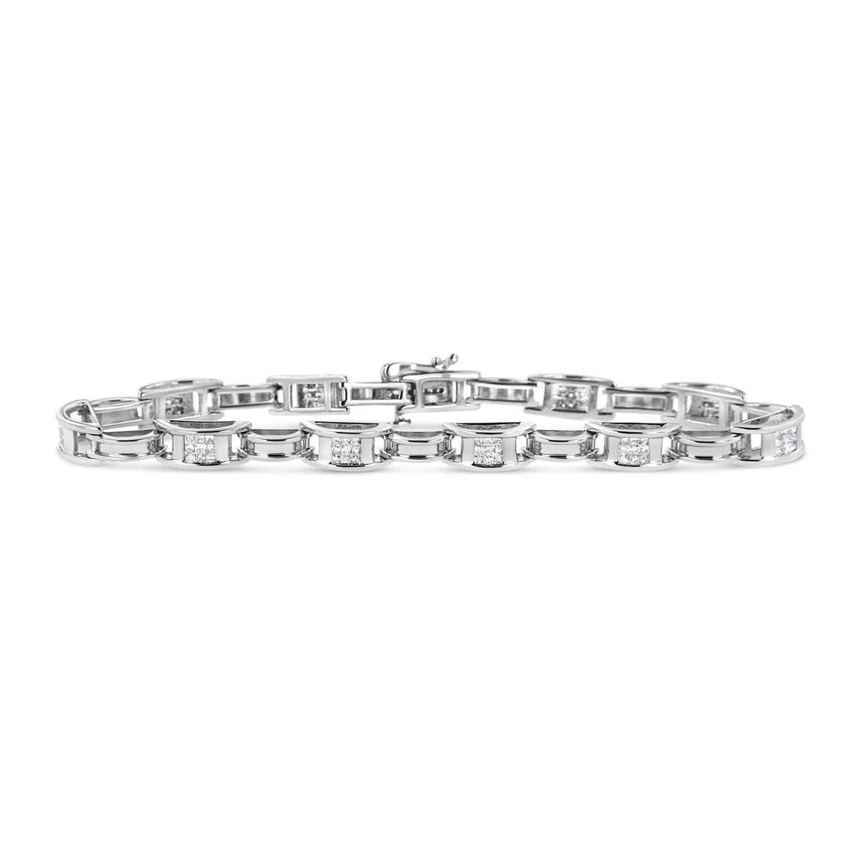 14K White Gold 1.0 Cttw Invisible Set Princess Diamond Alternating Link Tennis Bracelet (I-J Color, I1-I2 Clarity) - 7.25