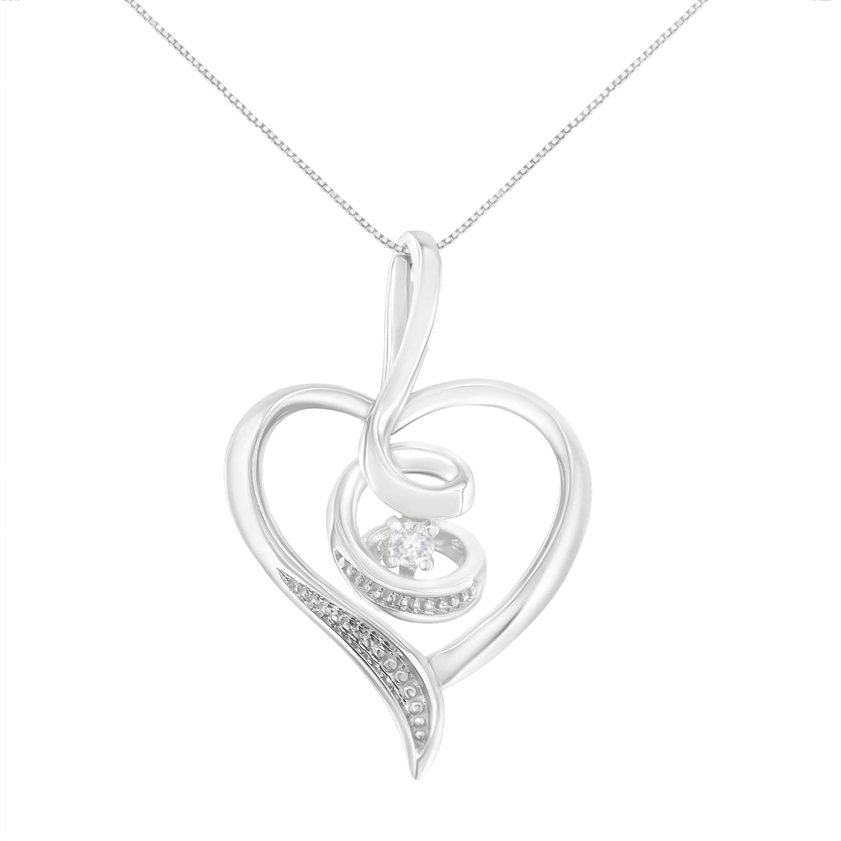 Espira 10K White Gold .03 Cttw Diamond-Accented Round-Cut Diamond Swirl Open Heart 18