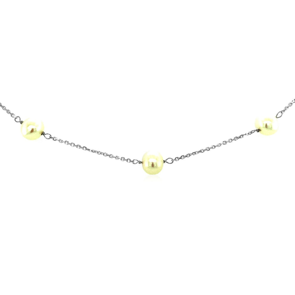 14k White Gold Necklace with White Pearls