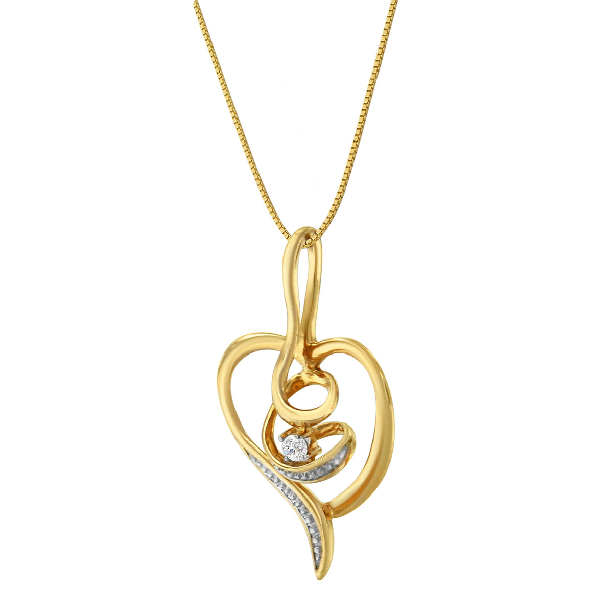 Espira 10K Yellow Gold .03 Cttw Diamond-Accented Round-Cut Diamond Swirl Open Heart 18