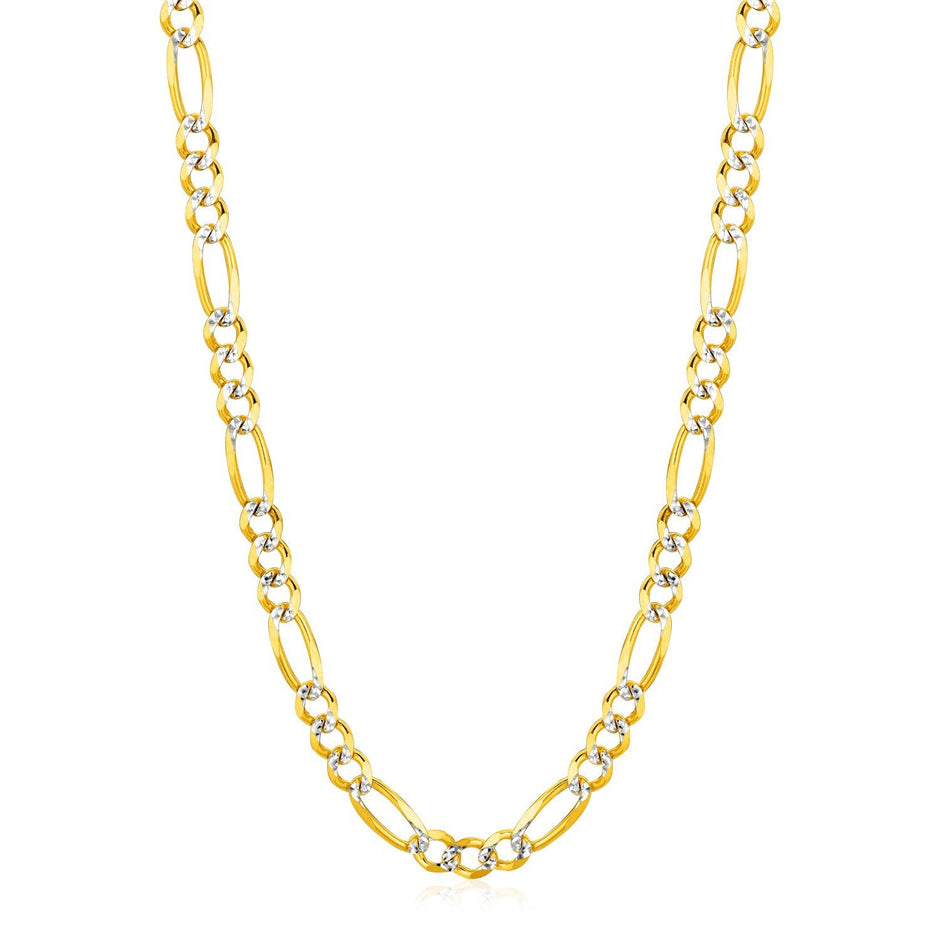 6.0mm 14K Yellow Gold Solid Pave Figaro Chain