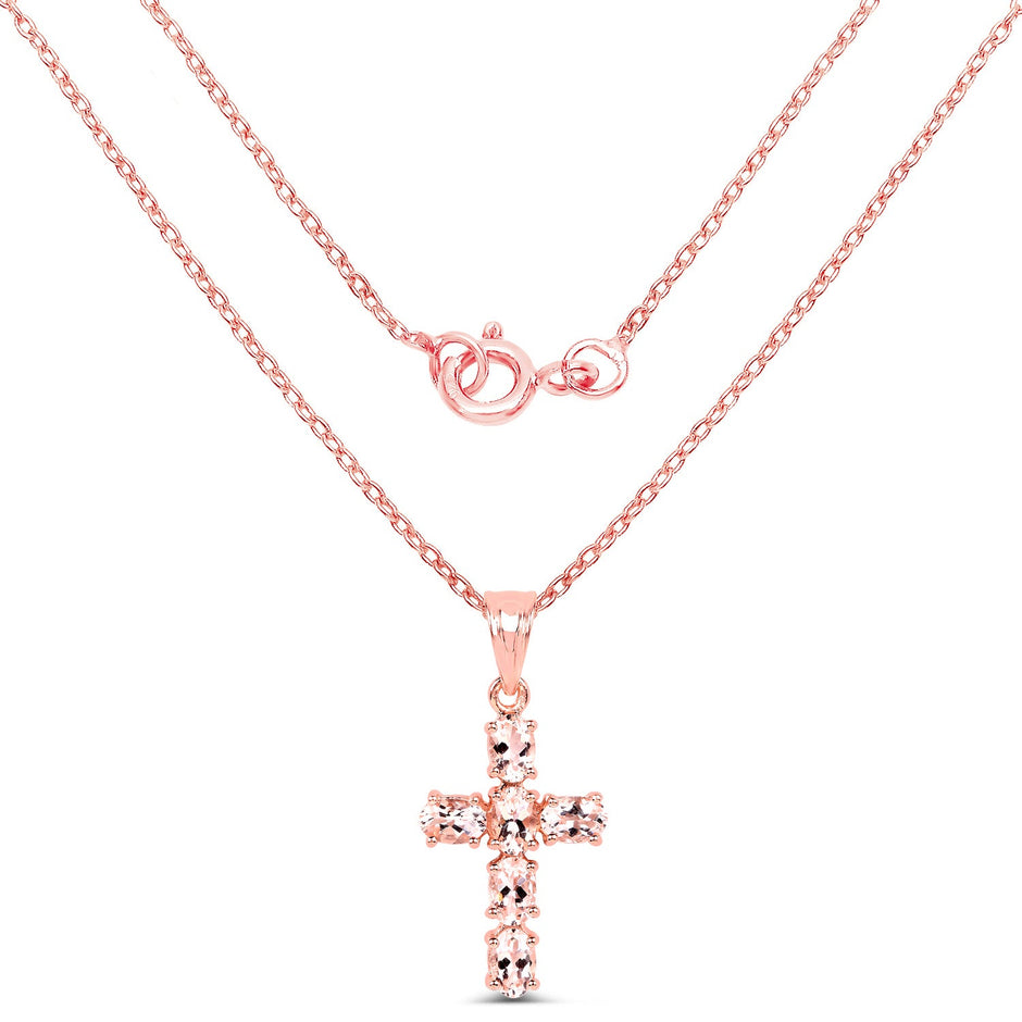 14K Rose Gold Plated 2.58 Carat Genuine Morganite .925 Sterling Silver Pendant