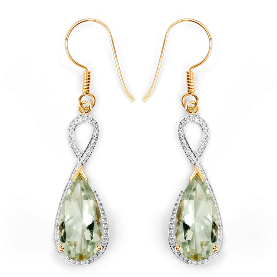 14K Yellow Gold Plated 10.10 Carat Genuine Green Amethyst .925 Sterling Silver Earrings
