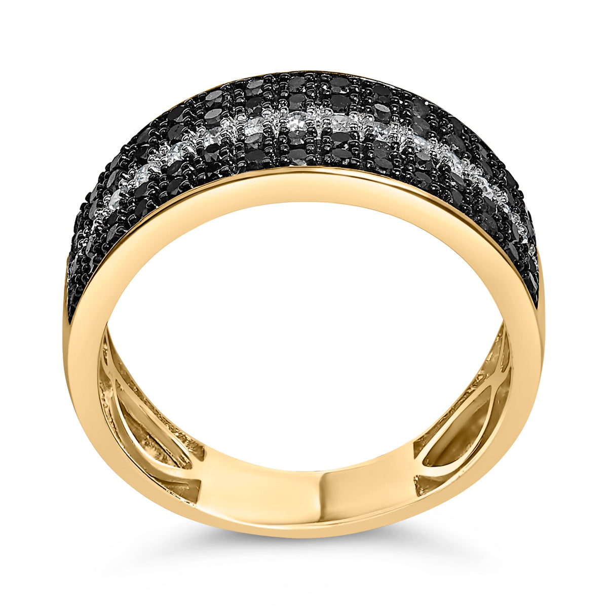 Men's 10K Yellow Gold 1.00 Cttw White and Black Diamond Cluster Ring
