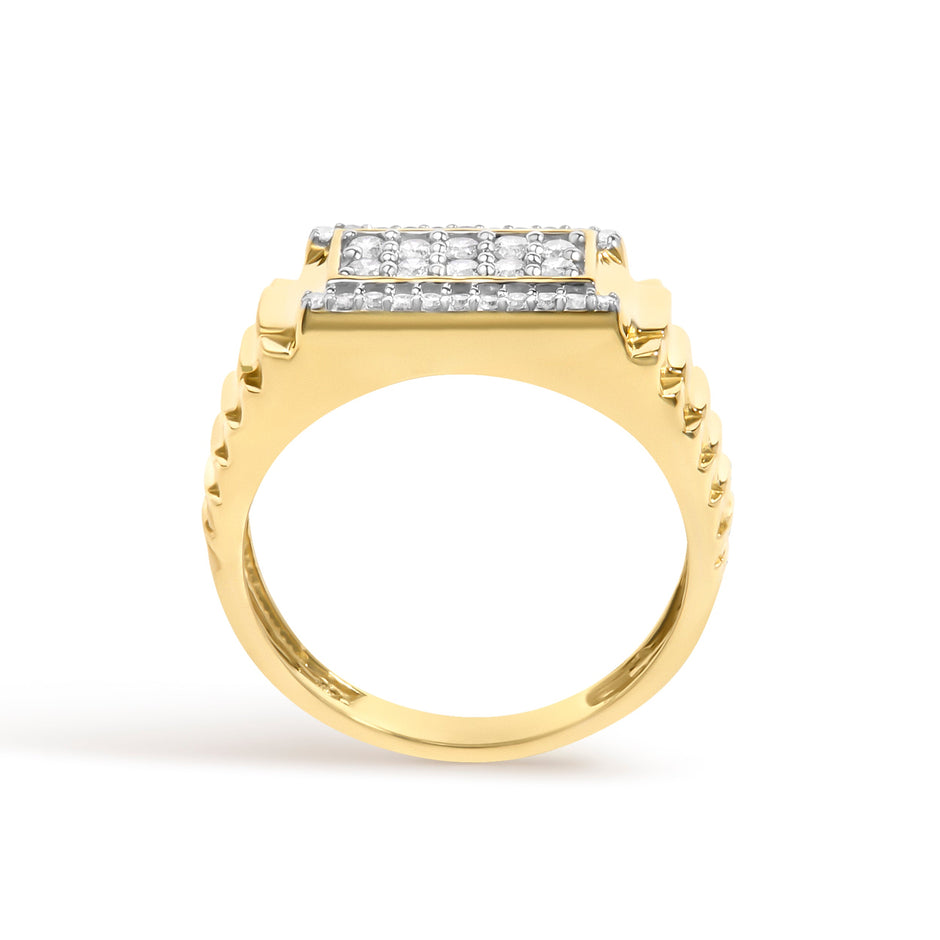Men's 14K Yellow Gold Plated Sterling Silver Natural 1/2 Cttw Diamond Rectangular Halo Band Ring