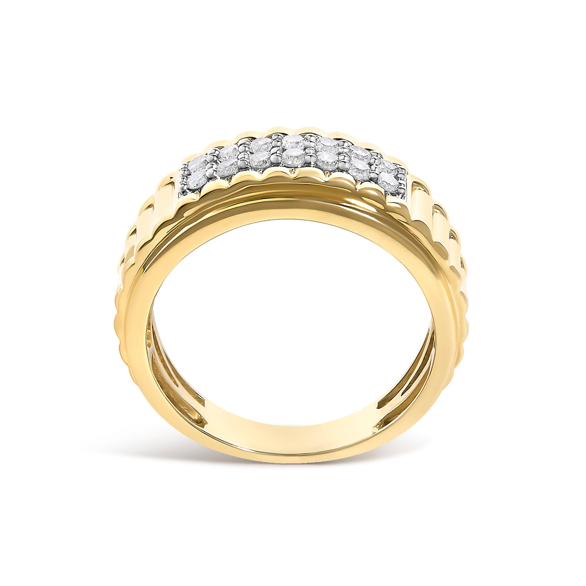 Men's 14K Yellow Gold Plated Sterling Silver 3/8 Cttw Diamond Ribbed Band Ring