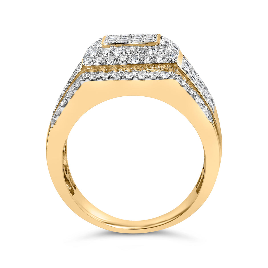 10K Yellow Gold 2-1/2 Cttw Diamond Pave Geometric Cocktail Ring