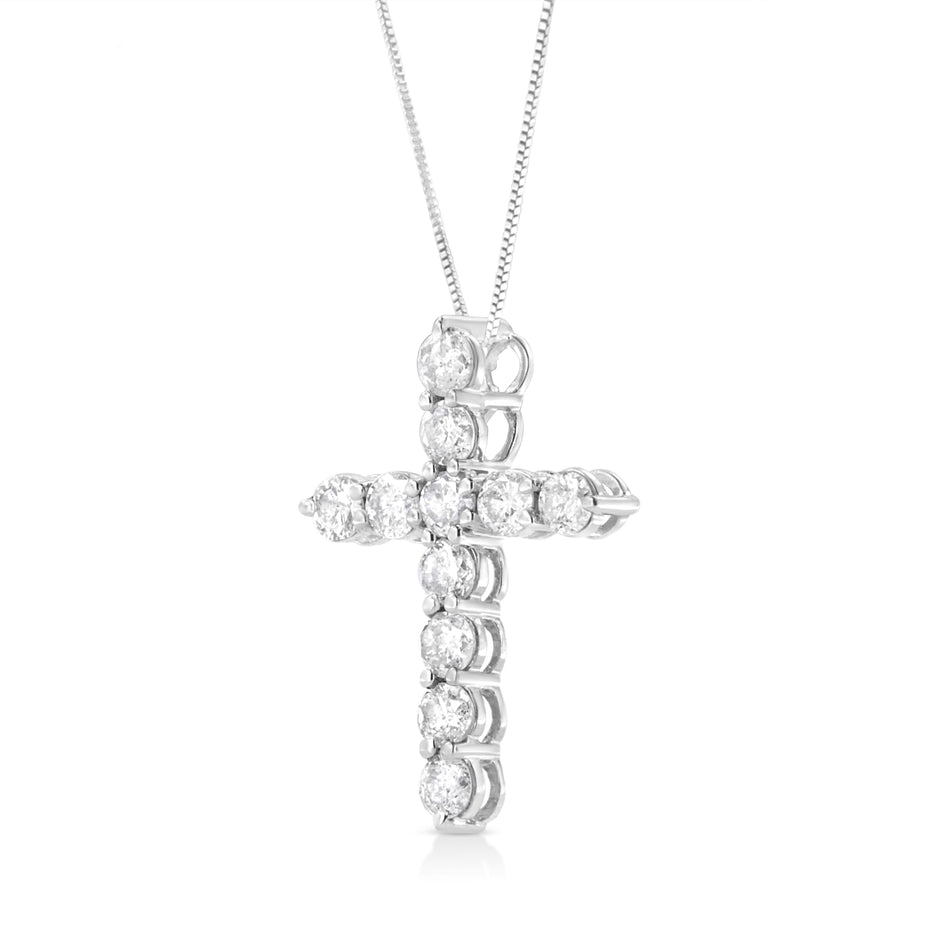 .925 Sterling Silver 1.0 Cttw Prong Set Round-Cut Diamond Cross 18
