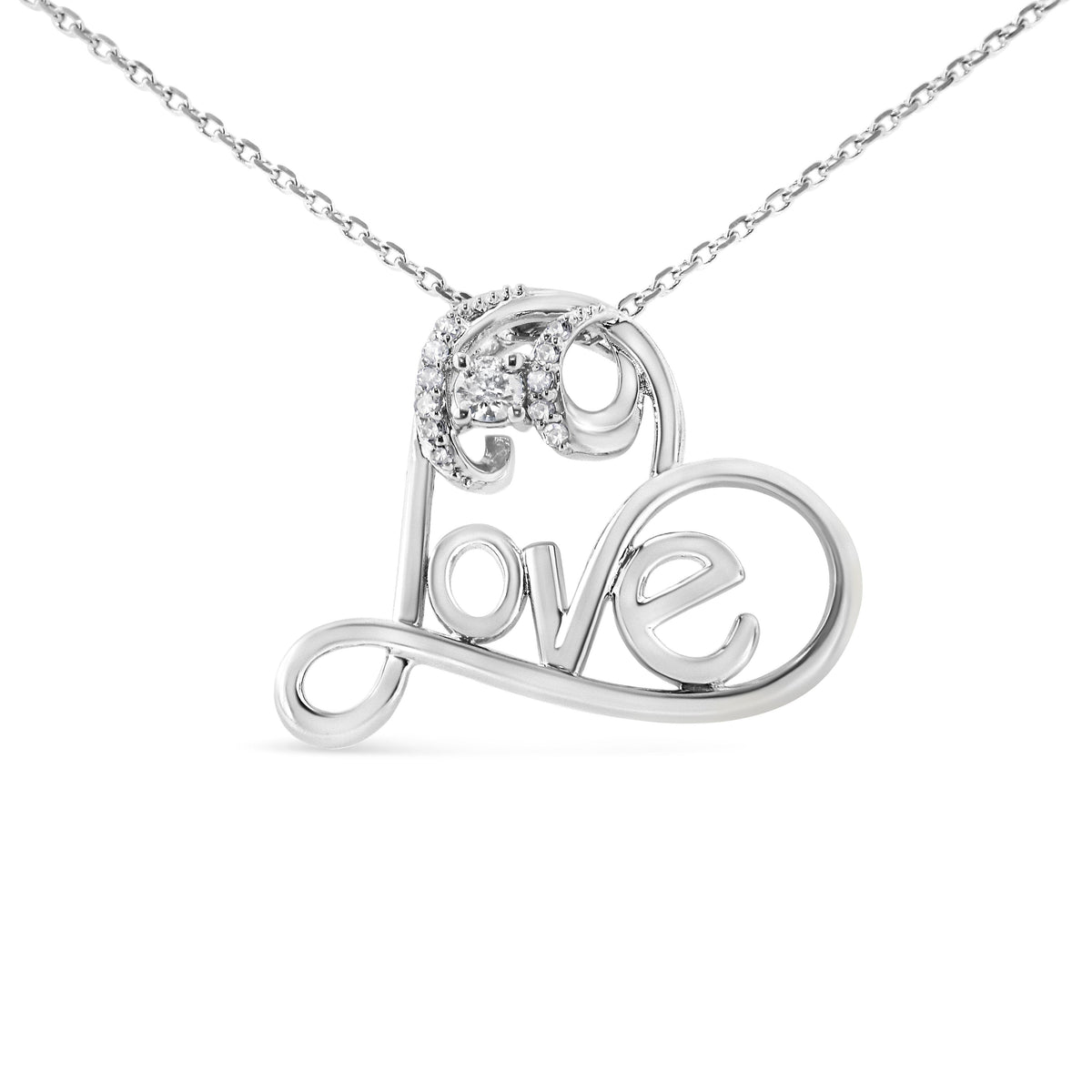.925 Sterling Silver 1/6 Cttw Round Brilliant-Cut Diamond Accented Open Heart with Love 18