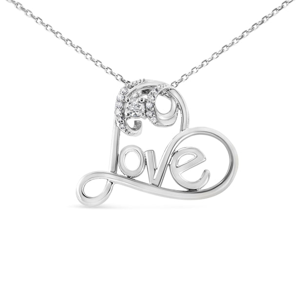 .925 Sterling Silver 1/6 Cttw Round Brilliant-Cut Diamond Accented Open Heart with Love 18" Pendant Necklace (H-I Color, I1-I2 Clarity)