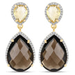 21.12 Carat Genuine Smoky Quartz, Citrine and White Topaz .925 Sterling Silver Earrings