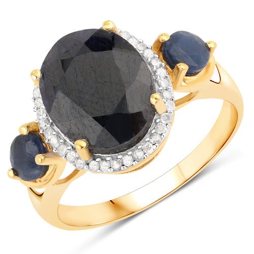 "5.13 Carat Dyed Sapphire, Blue Sapphire and White Diamond .925 Sterling Silver Ring - Rings - Custom Crafting Alliance, LLC
