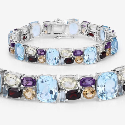 51.36 Carat Genuine Multi Stones .925 Sterling Silver Bracelet - Bracelets - Custom Crafting Alliance, LLC